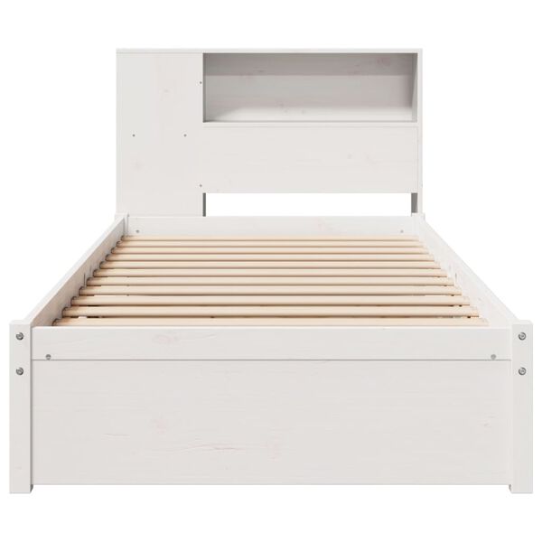 vidaXL Cama con estanter&iacute;a sin colch&oacute;n madera maciza blanco 90x200 cm