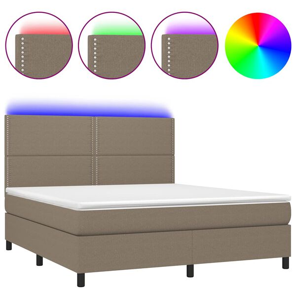 vidaXL Cama box spring colch&oacute;n y luces LED tela gris taupe 180x200 cm