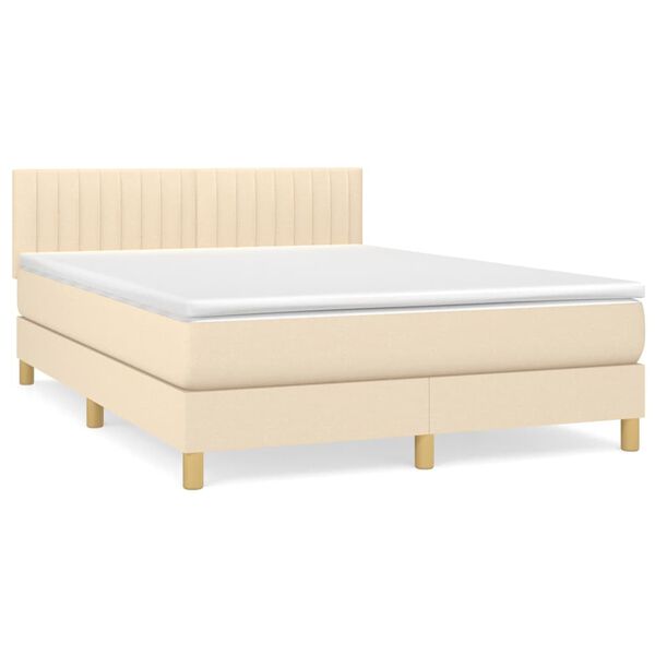 vidaXL Cama box spring con colch&oacute;n tela color crema 140x190 cm
