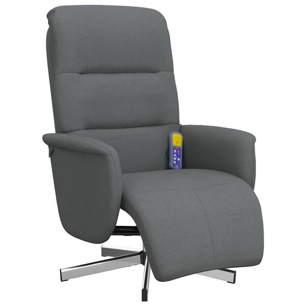 vidaXL Sill&oacute;n reclinable de masaje con reposapi&eacute;s tela gris oscuro