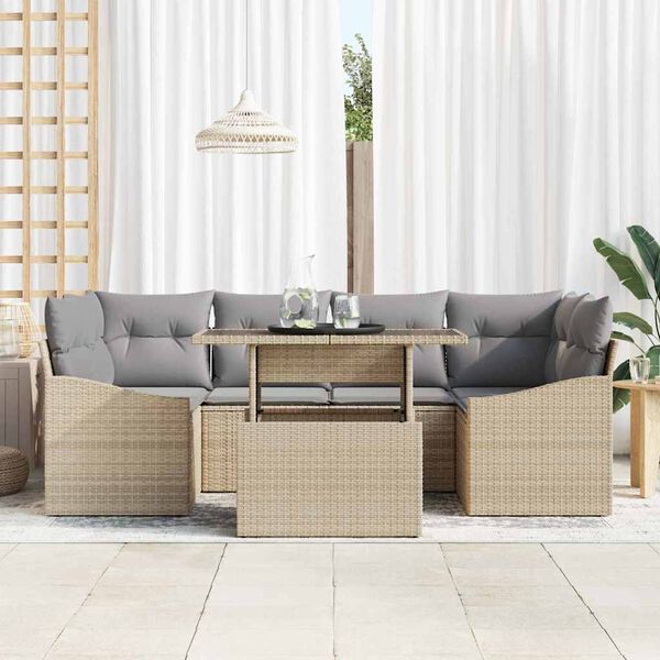 vidaXL Conjunto de sof&aacute; de jard&iacute;n 7 pcs Beige rat&aacute;n sint&eacute;tico