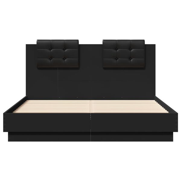 vidaXL Estructura cama con cabecero madera ingenier&iacute;a negro 135x190 cm