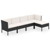 vidaXL Set de muebles de jard&iacute;n 5 pzas y cojines rat&aacute;n sint&eacute;tico negro