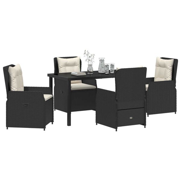 vidaXL Conjunto de Comedor de Jard&iacute;n 5 pcs Negro rat&aacute;n sint&eacute;tico
