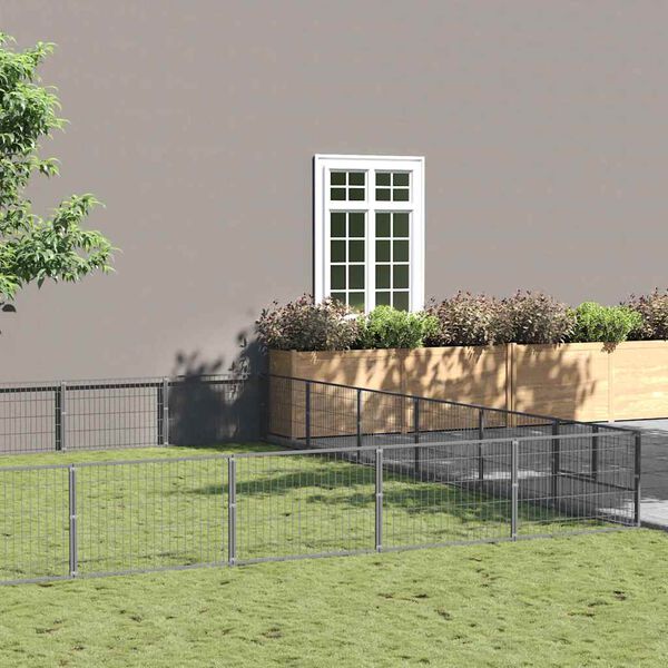 vidaXL Perrera plateada 42 m&sup2; acero