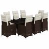 vidaXL Set de mesa y sillas jard&iacute;n 9 piezas y cojines rat&aacute;n PE marr&oacute;n