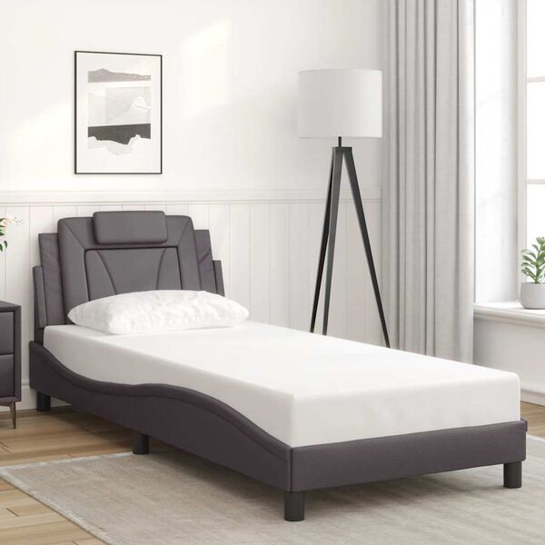 vidaXL Estructura de cama Viana sin colch&oacute;n cuero sint&eacute;tico gris 80x200 cm