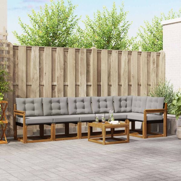 vidaXL Conjunto de sof&aacute;s de exterior 7 pcs Gris Natural y Claro