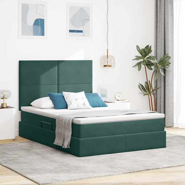 vidaXL Cama con almacenamiento y LED Verde oscuro 140 x 190 cm