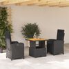 vidaXL Set comedor de jard&iacute;n 3 pzas con cojines rat&aacute;n sint&eacute;tico negro