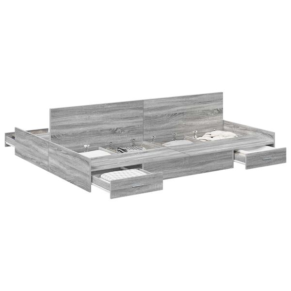 vidaXL Cama con almacenamiento con cabecera Gris Sonoma 135 x 190 cm