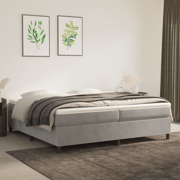 vidaXL Cama box spring con colch&oacute;n terciopelo gris claro 200x200 cm