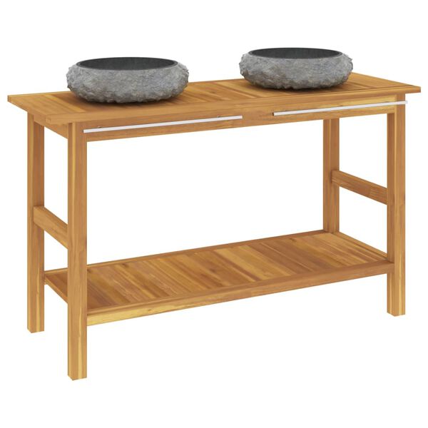 vidaXL Tocador de baño madera maciza de teca con lavabos mármol negro