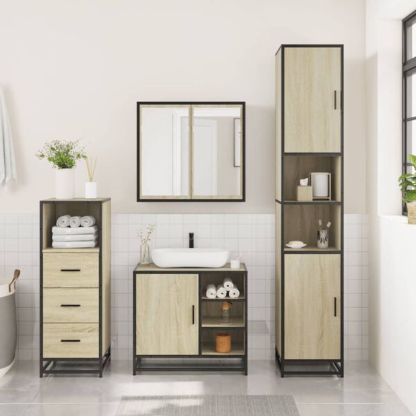 vidaXL Set de muebles de ba&ntilde;o 3 pzas madera contrachapada roble Sonoma