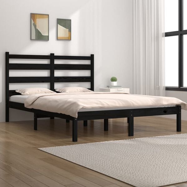 vidaXL Estructura de cama de madera maciza de pino negra 200x200 cm