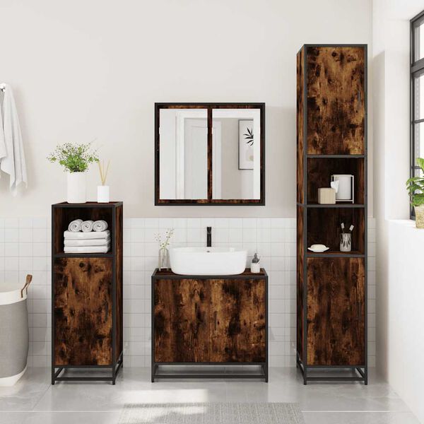 vidaXL Set de muebles ba&ntilde;o 3 pzas madera contrachapada roble ahumado