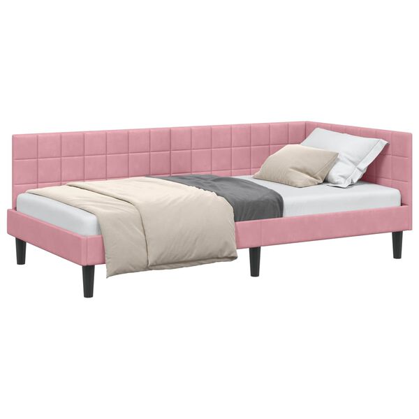 vidaXL Estructura de cama en esquina Rosa 90 cm x 200 cm Terciopelo