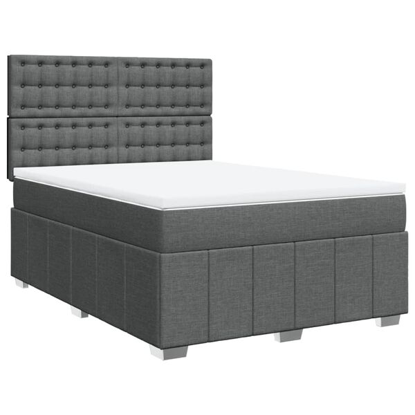 vidaXL Cama box spring con colch&oacute;n tela gris oscuro 140x200 cm