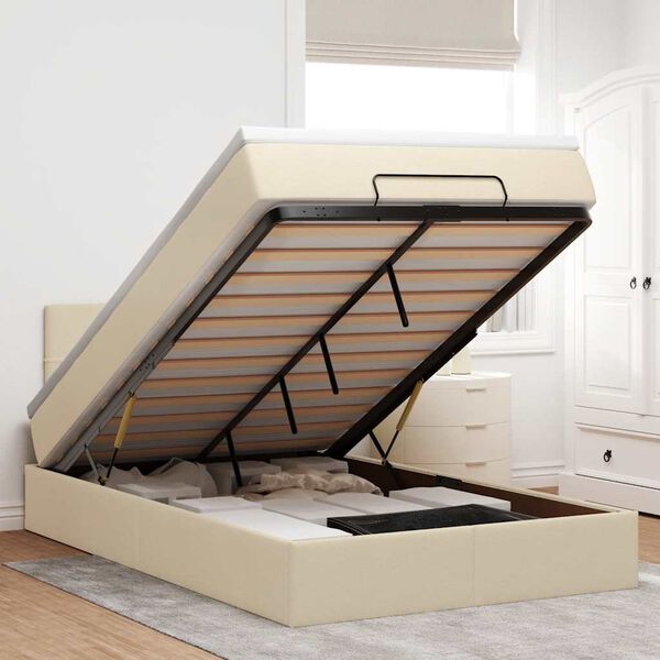 vidaXL Cama otomana con colch&oacute;n y luces LED tela crema 120x190cm