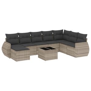 vidaXL Set muebles jard&iacute;n 9 pzas y cojines rat&aacute;n sint&eacute;tico gris claro