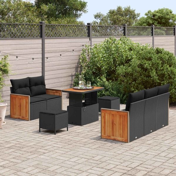 vidaXL Conjunto de sof&aacute;s de jard&iacute;n con coj&iacute;n 8 pcs Negro