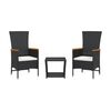 vidaXL Set comedor de jard&iacute;n 3 pzas con cojines rat&aacute;n sint&eacute;tico negro