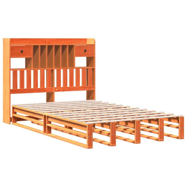 vidaXL Cama con estanter&iacute;a sin colch&oacute;n madera maciza marr&oacute;n 135x190cm