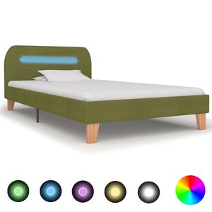 vidaXL Estructura de cama con LED sin colch&oacute;n tela verde 90x200 cm