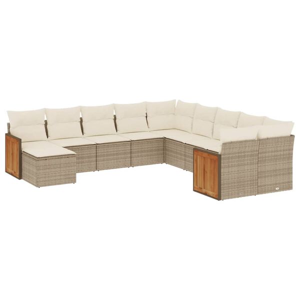 vidaXL Set de sof&aacute;s de jard&iacute;n 11pzas con cojines rat&aacute;n sint&eacute;tico beige