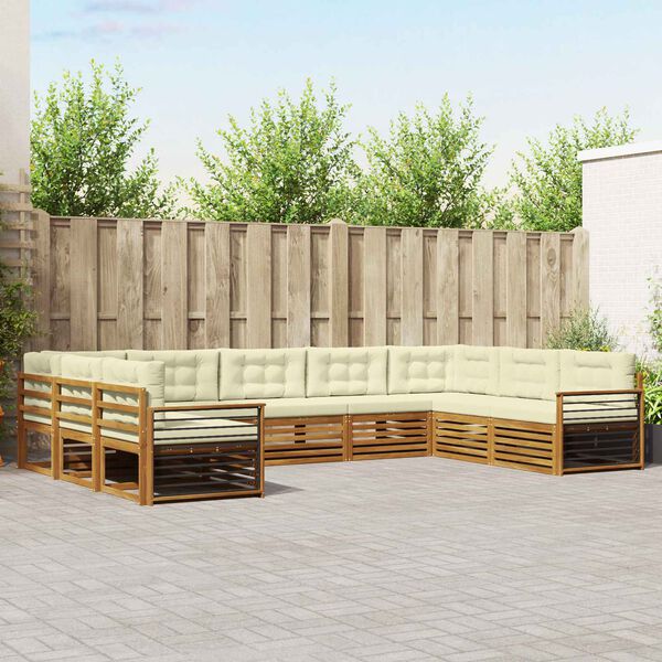 vidaXL Juegos de sof&aacute;s 9 pcs Natural y Crema Madera de Acacia S&oacute;lida