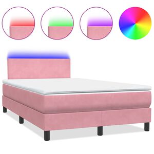 vidaXL Cama box spring con colch&oacute;n y LED terciopelo rosa 120x220 cm
