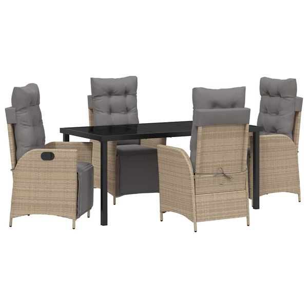 vidaXL Conjunto de Comedor de Jard&iacute;n 5 pcs Beige rat&aacute;n sint&eacute;tico