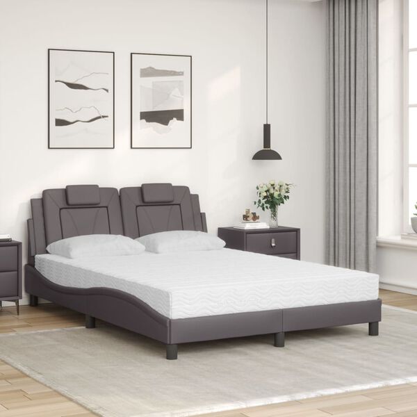 vidaXL Cama Viana con colch&oacute;n cuero sint&eacute;tico gris 140x190 cm