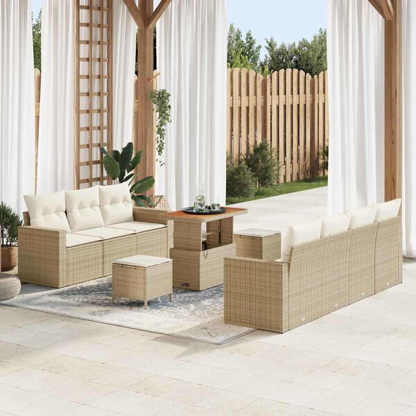 vidaXL Conjunto de sof&aacute; de jard&iacute;n con coj&iacute;n 10 pcs beige y crema