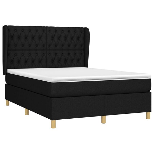 vidaXL Cama box spring con colch&oacute;n tela negro 140x200 cm