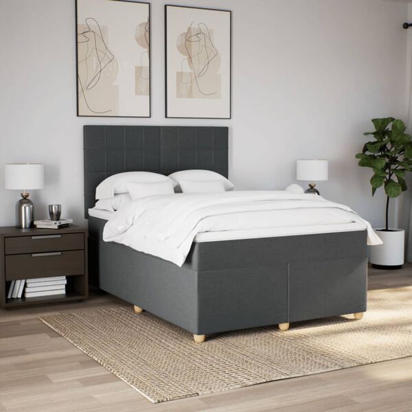 vidaXL Cama box spring con colch&oacute;n tela gris oscuro 140x190 cm
