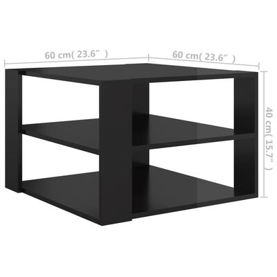 vidaXL Mesa de centro madera contrachapada negro brillante 60x60x40 cm