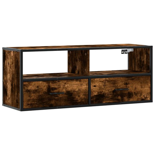 vidaXL Mueble TV metal y madera contrachapada roble humo 100x31x39,5cm