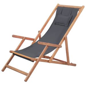 vidaXL Silla de playa plegable de tela y estructura de madera gris