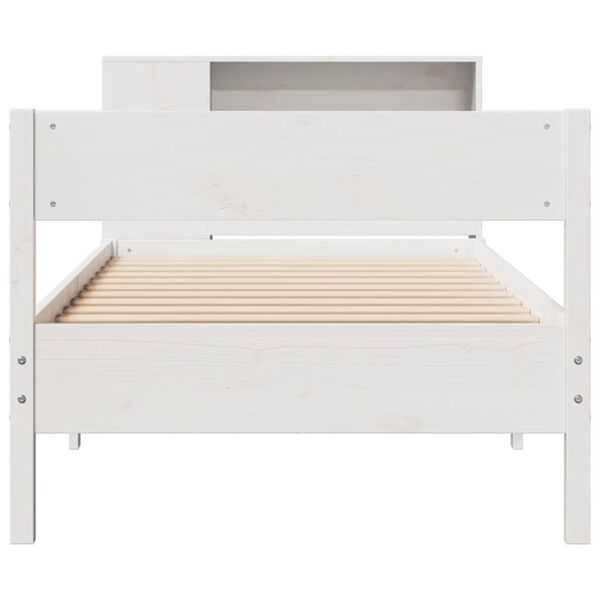 vidaXL Cama con estantería sin colchón madera maciza blanca 75x190 cm