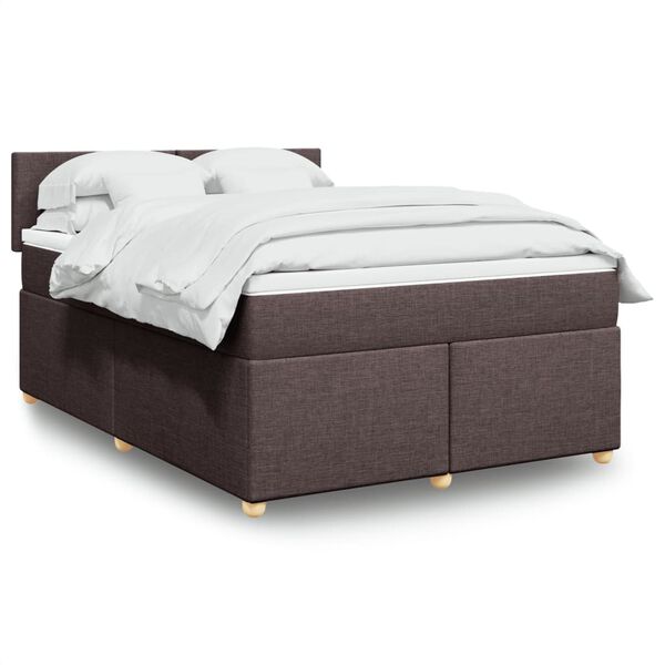 vidaXL Cama box spring con colch&oacute;n tela marr&oacute;n oscuro 140x190 cm