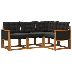 vidaXL Conjunto de sof&aacute;s de exterior con coj&iacute;n 4 pcs Natural y negro