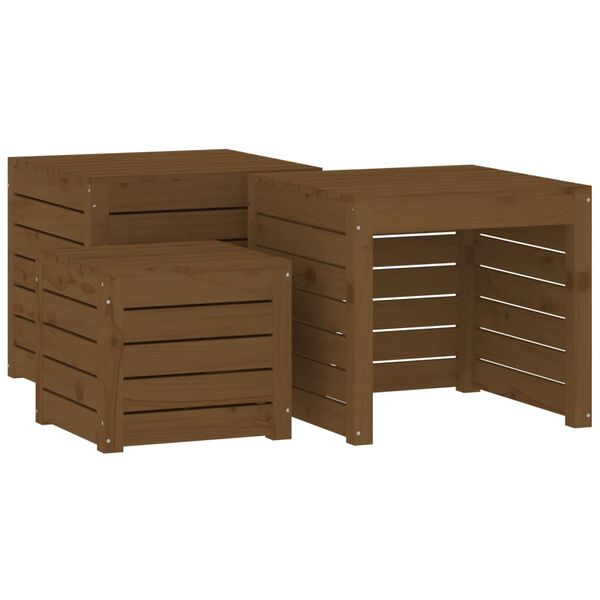vidaXL Set cajas de jardín 3 pzas madera maciza pino gris marrón miel