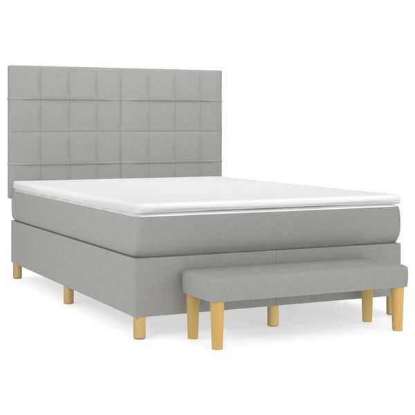 vidaXL Cama box spring con colch&oacute;n tela gris claro 140x190 cm