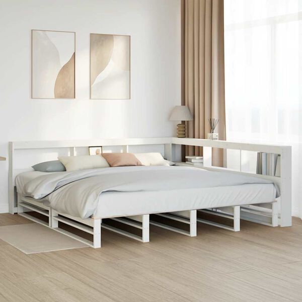 vidaXL Cama con estanter&iacute;a sin colch&oacute;n madera maciza blanca 200x200 cm