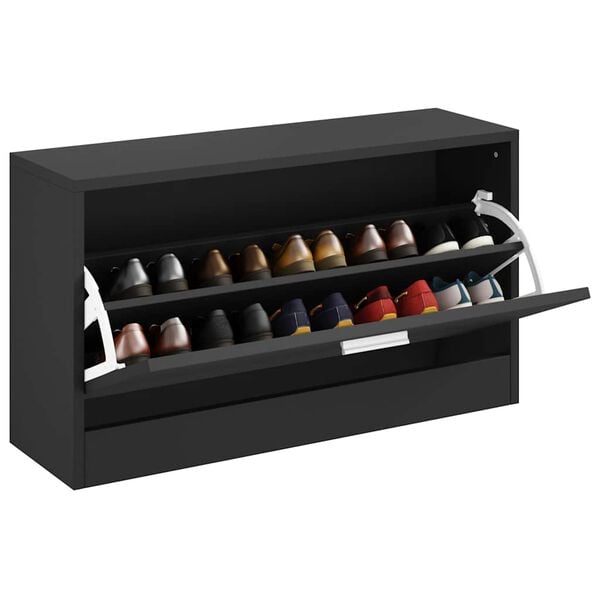 vidaXL Banco zapatero negro 80x24x45 cm madera de ingenier&iacute;a