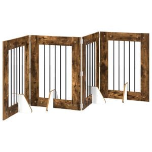 vidaXL Puerta para perros plegable con soportes 4 pcs Roble Ahumado