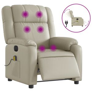 vidaXL Sill&oacute;n de masaje reclinable el&eacute;ctrico cuero sint&eacute;tico crema