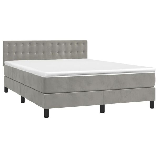 vidaXL Cama box spring colch&oacute;n y LED terciopelo gris claro 140x200 cm