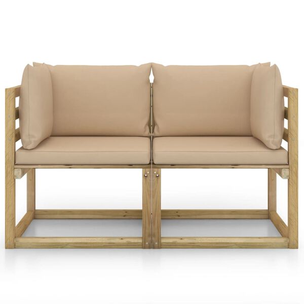 vidaXL Sof&aacute; de jard&iacute;n de esquina cojines 2 uds madera impregnada verde